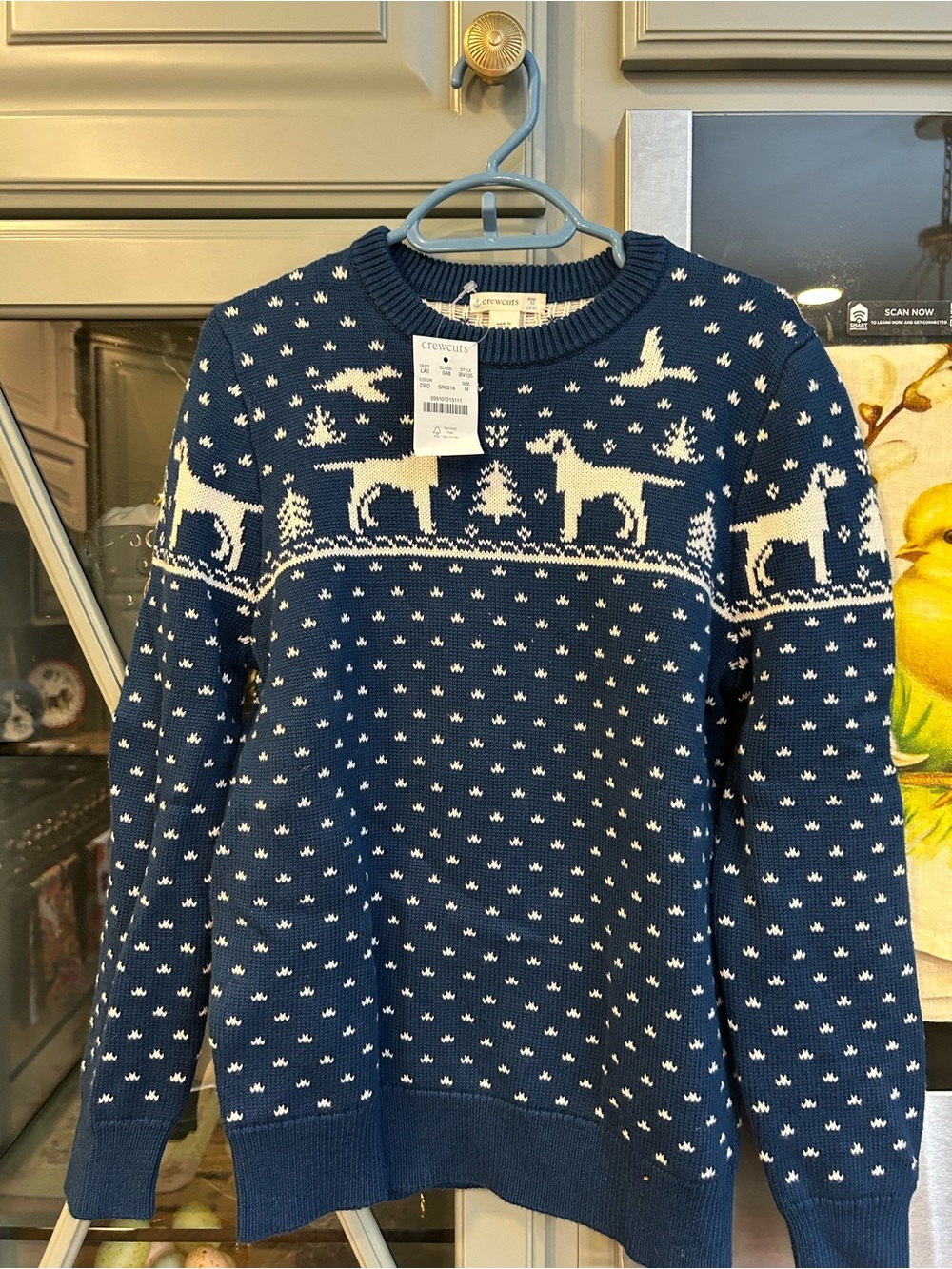 J. Crew Boys Size 8 Crewcuts Navy Blue and White Reindeer Knit Sweater NWT